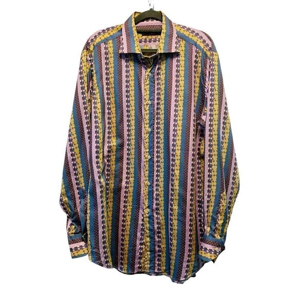 Etro Striped Geometric Pattern Button Down Shirt - Picture 1 of 6